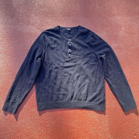 Vince Henley Buttoned Sweater In Navy Blue Cashmere XL - Picture 1 of 7